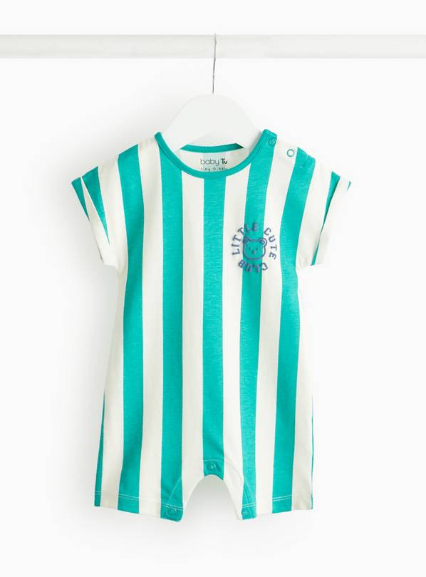 Green Stripe Slogan Romper 3-6 months